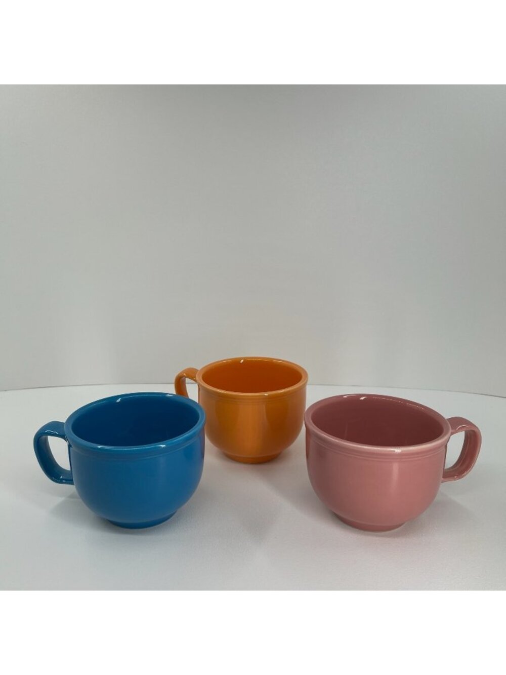 Homer Laughlin Fiestaware Jumbo Cup Ceramic Mug 16oz Lot of 3 Blue Orange Pink
